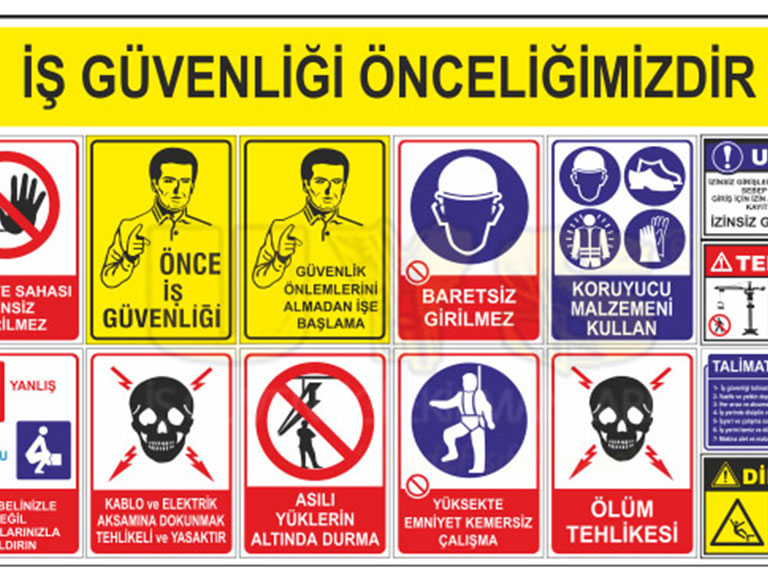 İş güvenliği etiketleri, tabelası, uyarı ikaz levhaları,baret sticker,metal etiket, kaliteli uv baskı